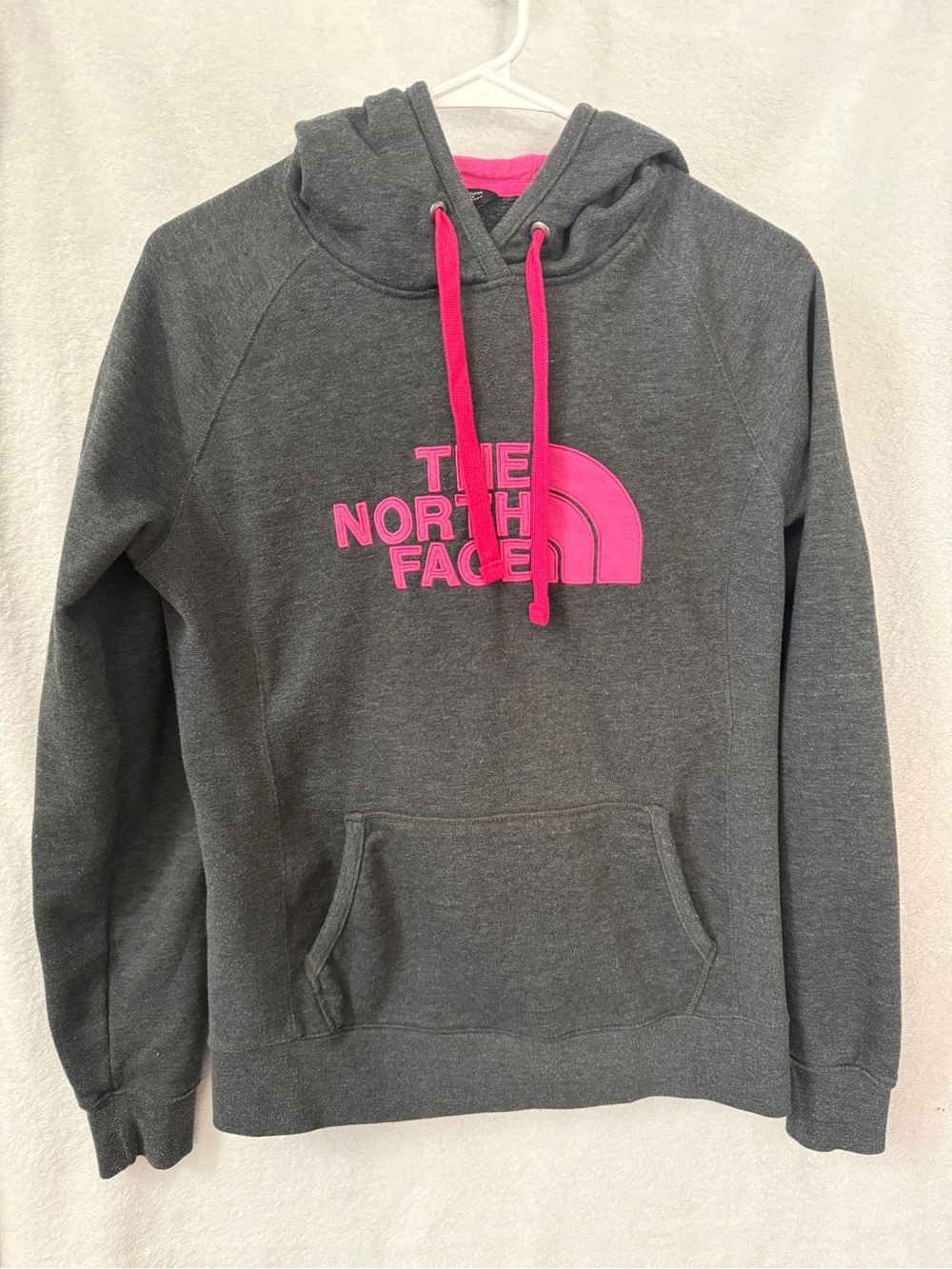 The North Face Women's Charcoal Gray Hoodie with Hot Pink Logo